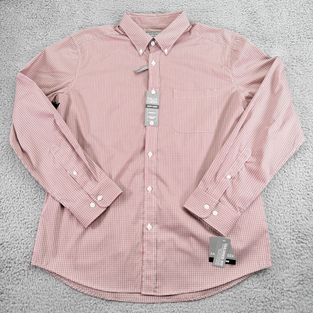 Falls Creek Shirt Mens Large Orange‎ Check Tailored Fit Stretch Button Down NWT